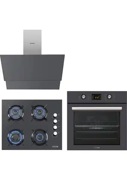 Kumtel Antrasit Cam Dijital ve Dokunmatik Ankastre Seti Modern Mutfaklar İçin Uygun