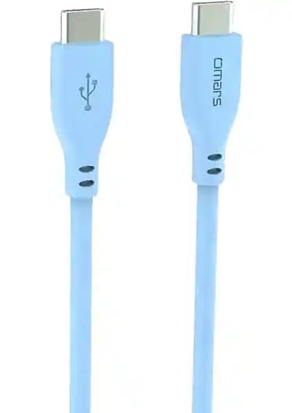 Omars Type-C Silikon PD Hızlı Şarj Kablosu Mavi 1 Metre Uzunlukta Güç ve Veri Transferi