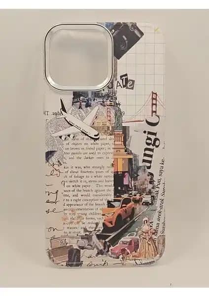 Turkuaz Dijital Pazarlama iPhone 13 Seyahat Kolaj Baskılı Lüks Silikon Kılıfı