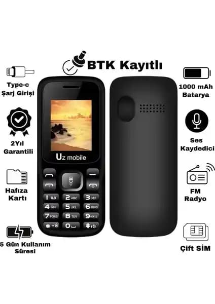 Uz Mobile: Günlük Kullanım İçin Dayanıklı ve Pratik Klasik Tuşlu Telefon
