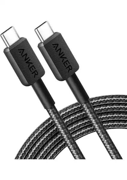 Anker 322 USB-C to USB-C Kablo, 1.8 m Uzunlukta, 60W Güç Desteği ve Örgülü Dayanıklılık
