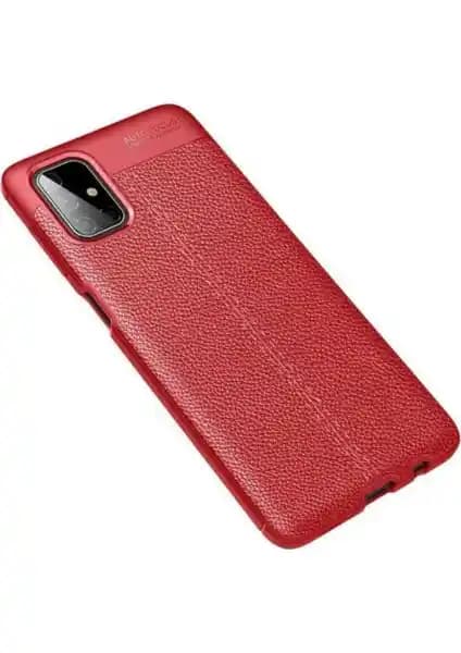 Case 4U M51 için Rugan Armor: Silikon Arka Kapaklı Kırmızı Deri Görünümlü Koruma