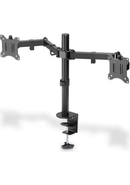 Digitus Çift Monitör Tutucu (15–32 inç) Kelepçeli Masaüstü Montajı, 360° Dönüş