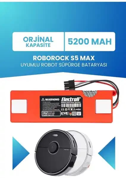 Electroll Roborock S5 Max Uyumlu 5200mAh Batarya: Uzun Ömürlü ve Kolay Değişim