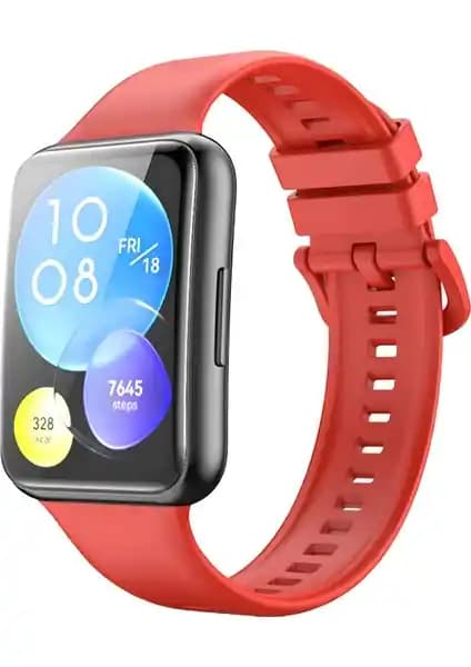 Fibaks Huawei Watch Fit 2 için Ayarlı Kırmızı Silikon Kayış - Ayarlama ve Güvenli Metal Tok Kilit