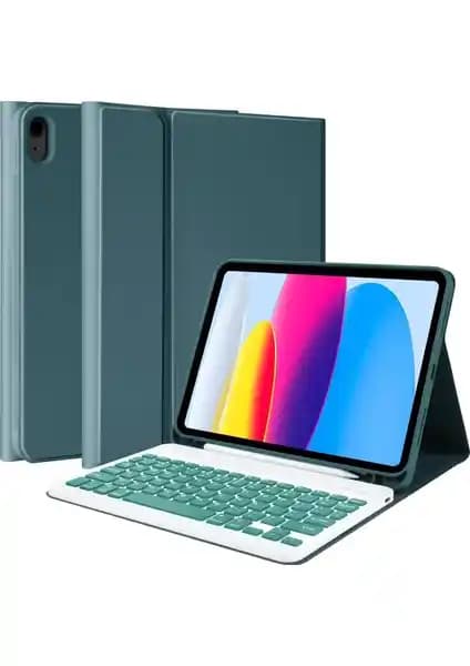 Five-E Uyumlu iPad Air 5. Nesil için RGB LED'li Kılıflı Bluetooth Klavyeli Kalem Tutuculu