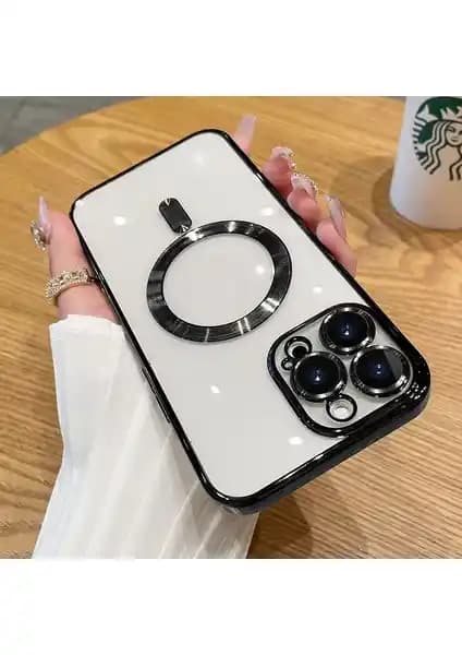 MobaxAksesuar iPhone 15 Pro Max Lensli Kamera Korumalı Şeffaf Kılıfı, MagSafe