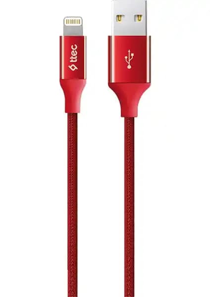 TTec AlumiCable: iPhone uyumlu örgülü kırmızı Lightning kabloyla hızlı şarj ve veri aktarımı