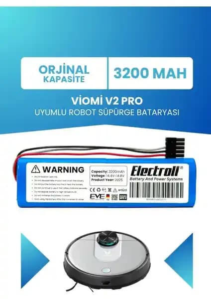 Viomi V2 Pro Uyumlu 3200mAh Batarya (Orijinal Kapasite) 14.4V, 12 Ay Garanti