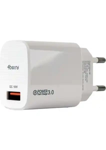 4Berry AU13 Hızlı USB Duvar Şarj Adaptörü Güç ve Pratiklik Sunan Modern Tasarım