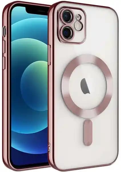 Apple iPhone 11 için Mag Safe uyumlu şeffaf Rose Gold silikon kılıfı