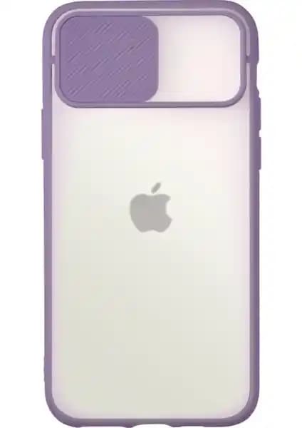 Apple iPhone 11 Kapak Lensi Açılır Kapanır Kamera Korumalı Silikon Kılıf Lila