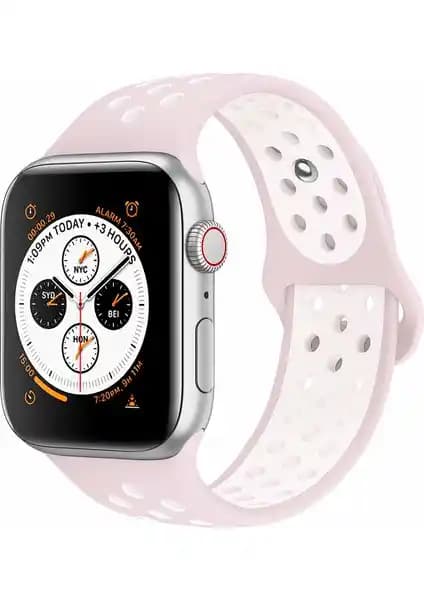 Apple Watch Seri 7/6/SE/5/4 İçin Pembe Delikli Spor Kayış Şıklık ve Konfor Sunar