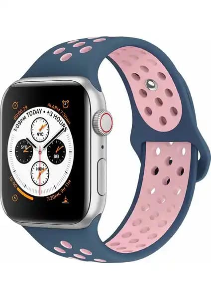 Case 4U Apple Watch Seri 4-7 için Delikli Spor Kayışları Mavi ve Pembe Renk Seçenekleriyle