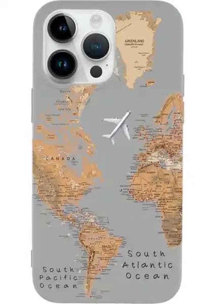 İşte iPhone 14 Pro Max için dayanıklı ve şık Dünya Haritası Desenli Silikon Kılıfı
