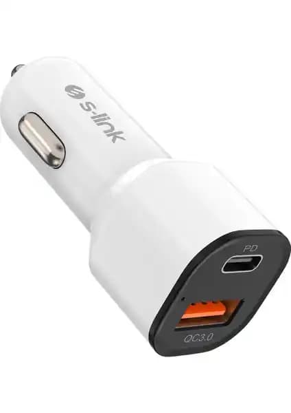 S-Link SL-EC38PD Type-C To Type-C 38W PD ve USB QC3.0 Araç Şarj Cihazı