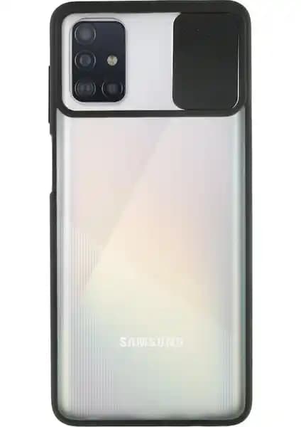 Samsung Galaxy A51 için Kamera Koruyucu Açılır Kapanır Silikon Kılıf Siyah