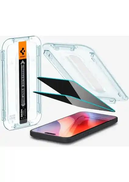 Spigen Hayalet Cam Ekran Koruyucu iPhone 15 Plus ve 16 Plus için yüksek dayanıklılık ve kolay kurulum