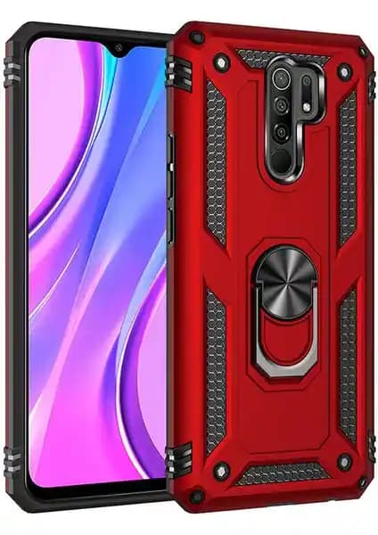Xiaomi Redmi 9 için dayanıklı ve şık çift katmanlı koruma kılıfı - standlı ve yüzüklü tasarım