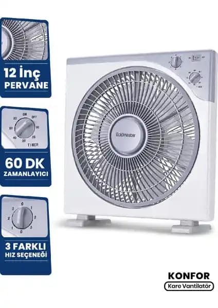 Goldmaster Konfor 12 inç Kare Vantilatör: Modern Tasarım ve Yüksek Performanslı Serinlik Çözümü