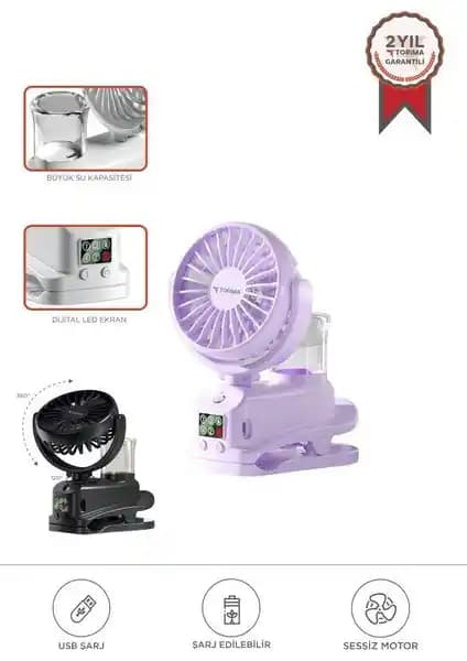 Torima F-14 Mor Dijital Ekranlı Mini Masa Fan Vantilatör: Taşınabilir ve Sessiz Serinlik Sağlar