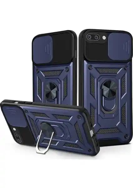 Case 4U iPhone 7 Plus ve 8 Plus için Kamera Korumalı, Yüzüklü Lacivert Kılıf