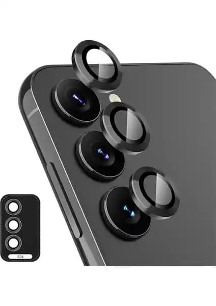 Fibaks Samsung Galaxy S24 Uyumlu 3 Parça Kamera Lens Koruyucu Cam İnce ve Dayanıklı