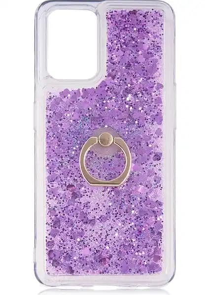 KNY Oppo A74 Kılıf Sıvılı Simli Yüzüklü Kapak ile Şıklık ve Maksimum Koruma