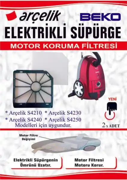 Marketto Arçelik S 4210-4250 Süpürge Motor Koruma Filtresi 2'li Paket