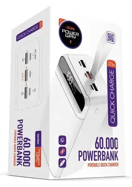 Powerway PD 22.5W 60.000 mAh QC60 Powerbank: Yüksek Kapasiteli ve Hızlı Şarj Çözümü