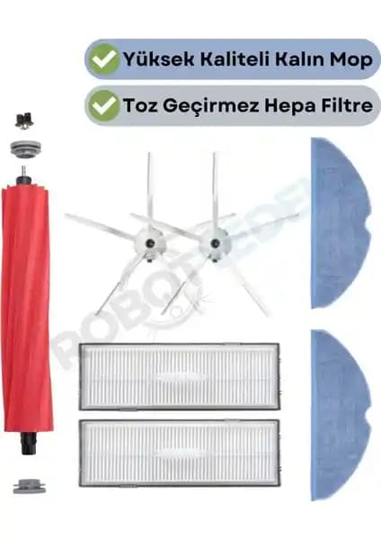 Roborock S7 Beyaz Uyumlu Yedek Fırça, HEPA Filtre ve Mop Seti – 7 Parça Bakım