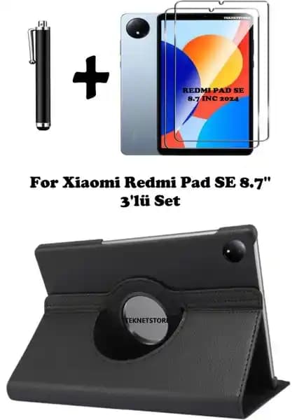 Xiaomi Redmi Pad SE 8.7 İnç Tablet İçin 360° Döner PU Deri Kılıf ve Aksesuar Seti