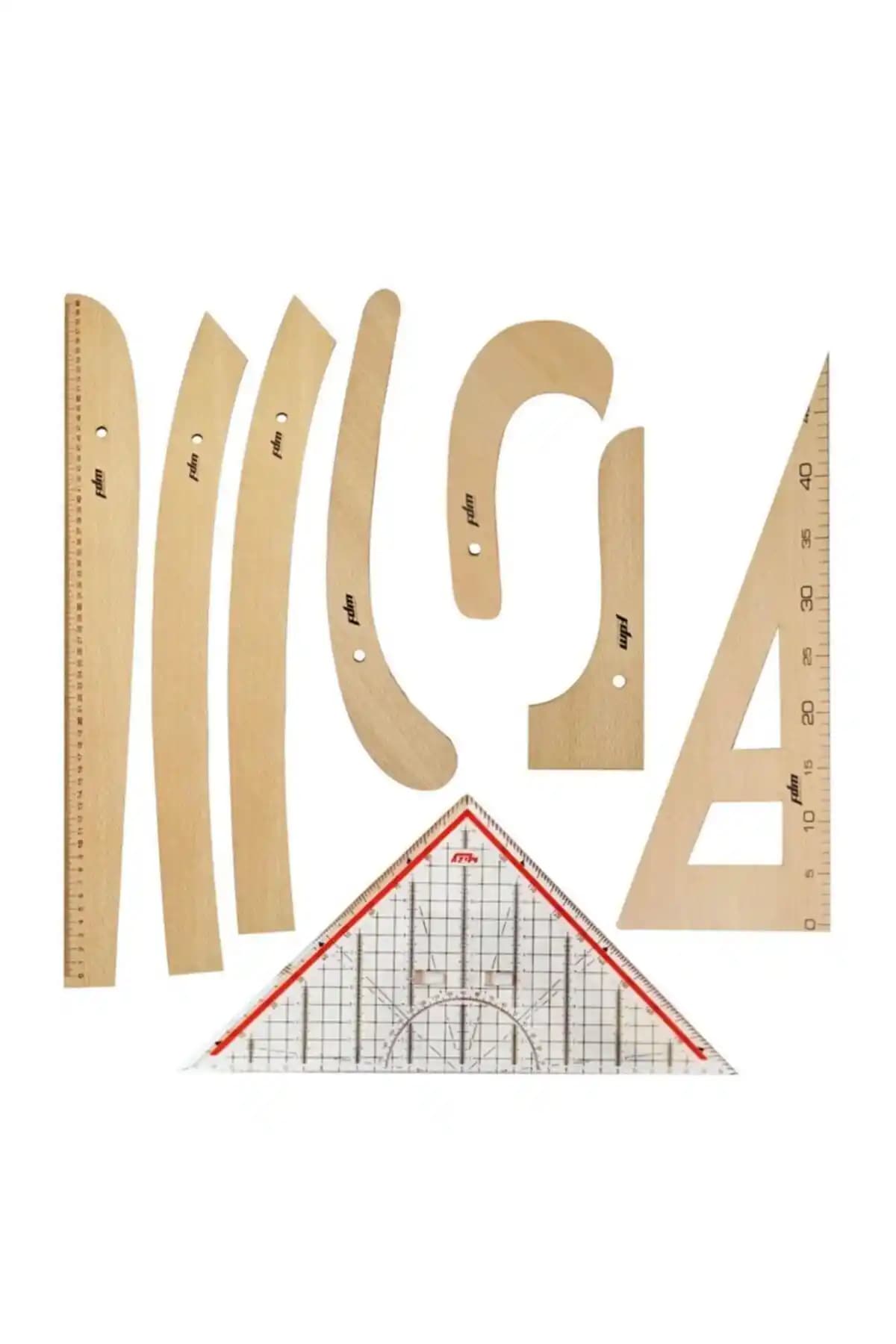 FDM 8 Parça Ahşap Cetvel Seti Moda ve Kalıp Çıkarma İçin Profesyonel Çözüm