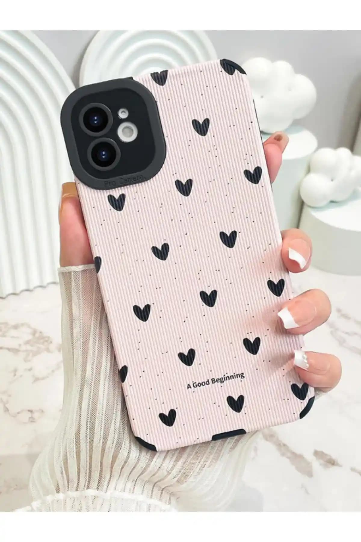 iPhone 12 uyumlu silikon kalp desenli kılıf estetik ve koruyucu tasarım