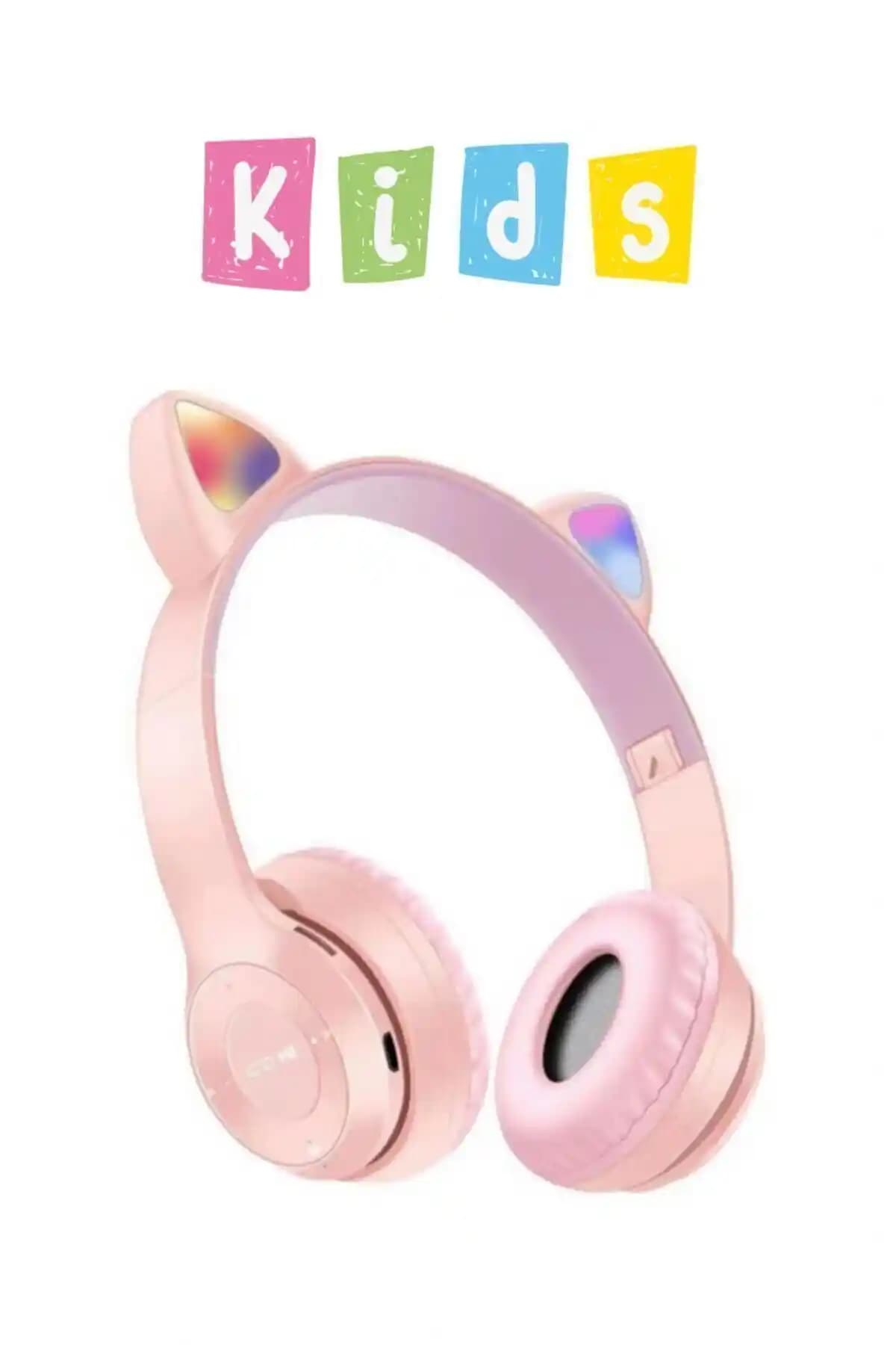 Noriyen Kız Çocuklar İçin Kedi Kulaklı Işıklı Mikrofonlu Bluetooth Kulaklık: Dayanıklı ve Eğlenceli Tasarım