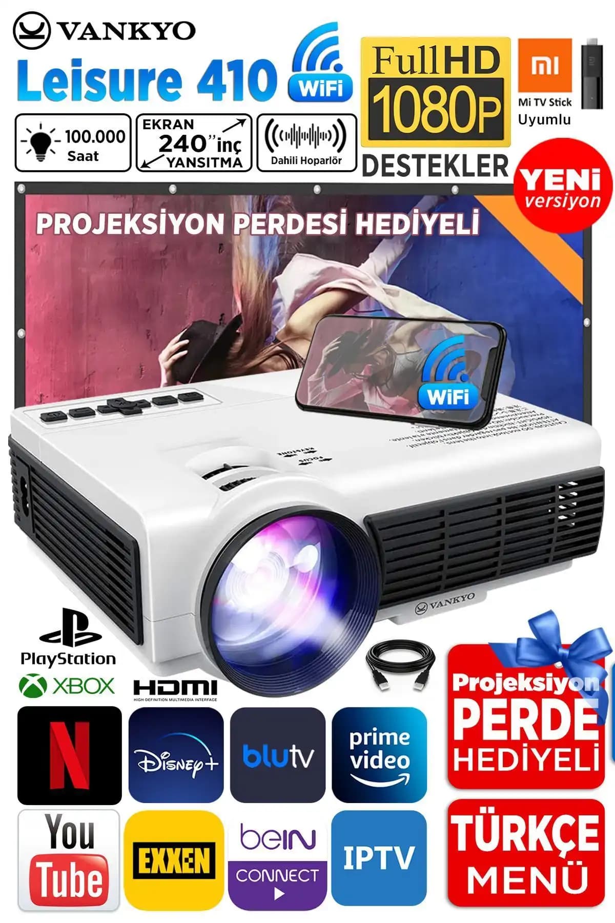 Vankyo Leisure 410 Taşınabilir Full HD Projektör Ev Sineması ve Sunumlar İçin