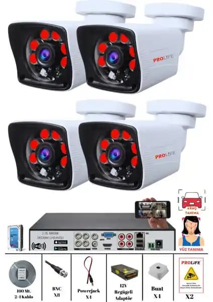 Prolife 4 Kameralı Yüz Tanımalı Güvenlik Kamerası Seti: Yüksek Çözünürlük ve Gelişmiş Güvenlik Özellikleri
