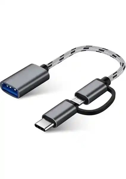 Alfais 4901 USB 3.0 OTG Type-C Micro USB Dönüştürücü ve Veri Şarj Adaptörü