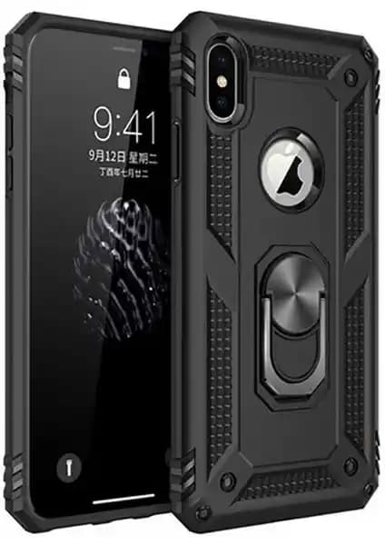 Apple iPhone X için dayanıklı ve şık metal yüzüklü tank zırh standlı kılıf