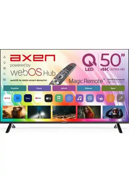 Axen AX50QMN252C-S 50 İnç 4K UHD QLED Smart TV Modern Evler İçin Uygun Seçenek