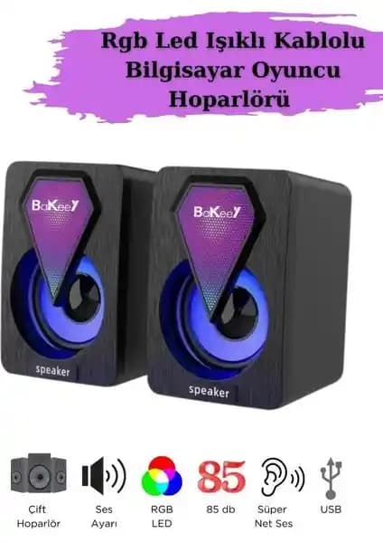 Bakeey Bilgisayar Hoparlörü RGB LED Işıklı ve Güçlü Ses Deneyimi Sunar