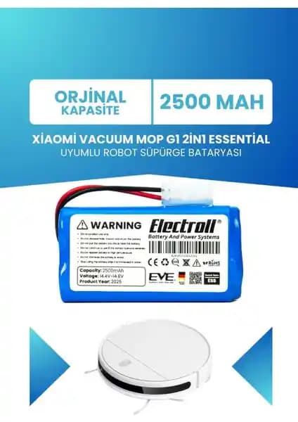 Electroll Xiaomi Vacuum Mop G1 2in1 Essential Batarya: Uzun Ömürlü ve Güvenilir Yedek Parça