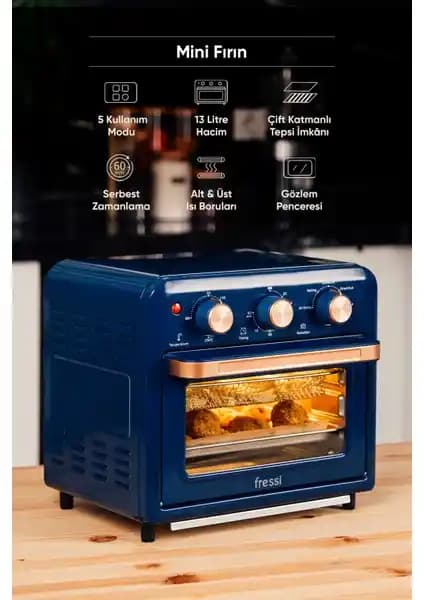 Fressi 13 Litre Mavi Airfryer Fırın: Sağlıklı ve Çok Fonksiyonlu Pişirme Cihazı