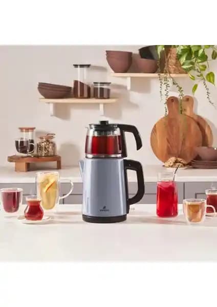 Karaca Tea Glass 2 in 1 Çelik Çay Makinesi ve Kettle Ocean Wave Modern Tasarım ve Fonksiyonellik