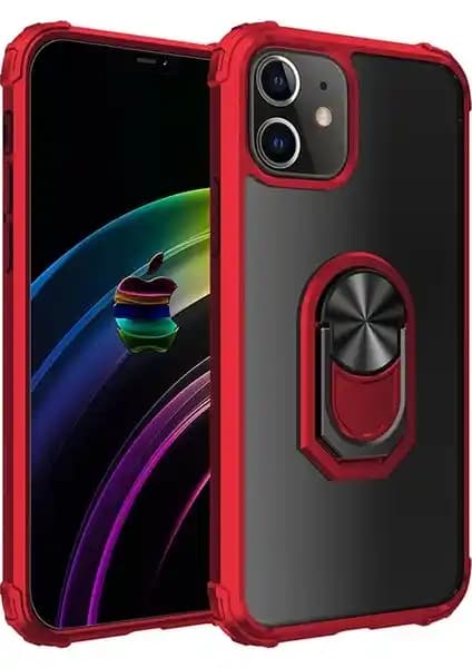 KNY Apple iPhone 12 Mini Silikon Kenarlı Yüzüklü Manyetik Kapak Kılıfı İnce ve Şık Tasarım
