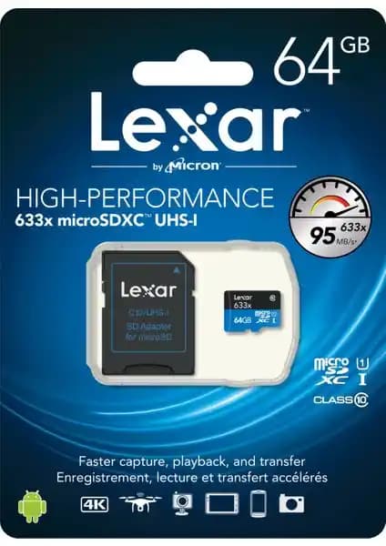 Lexar 64GB microSDXC UHS-I 633X Hafıza Kartı Yüksek Hız ve Güvenilirlik