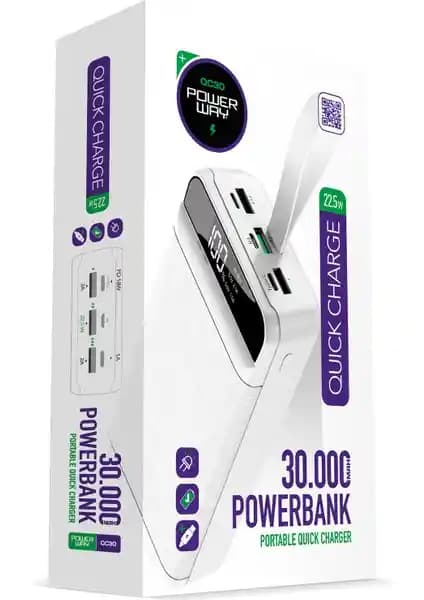 Powerway PD 22.5W 30.000 mAh Hızlı Şarj Powerbank ile Uzun Süreli ve Güvenilir Enerji Desteği