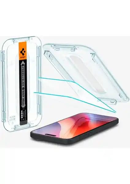 Spigen Apple iPhone 15 ve 16 Uyumlu Temperli Cam Ekran Koruyucu Güçlü ve Güvenilir Koruma