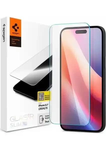 Spigen iPhone 15 ve 16 Uyumlu Cam Ekran Koruyucu Slim HD Güvenilir Koruma