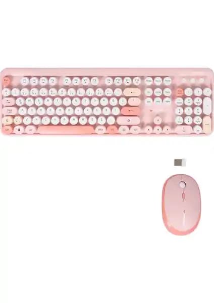 TWOTECH Renkli Tuşlu Kablosuz Türkçe Q Klavye ve Mouse Seti Ofis ve Ev Kullanımı İçin